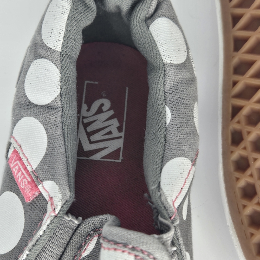 VANS Slip‎ On sneakers polka dot gray white Missy 5 women's 6.5 pink trim - Picture 6 of 9